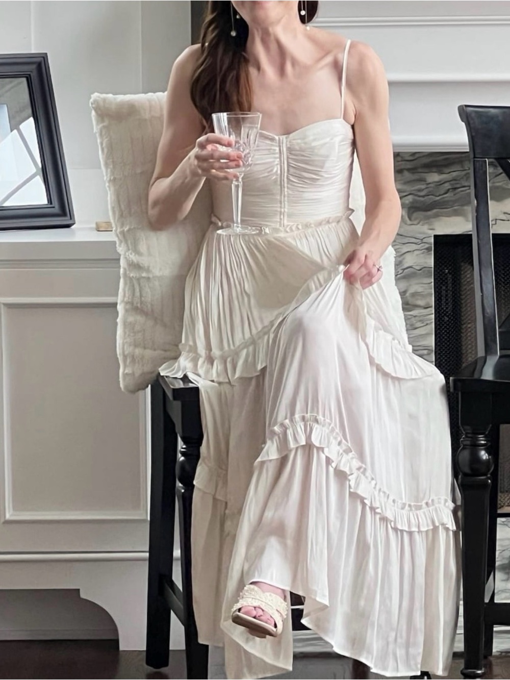 Aqua brand Cream Ruched Bodice Tiered Maxi Dress